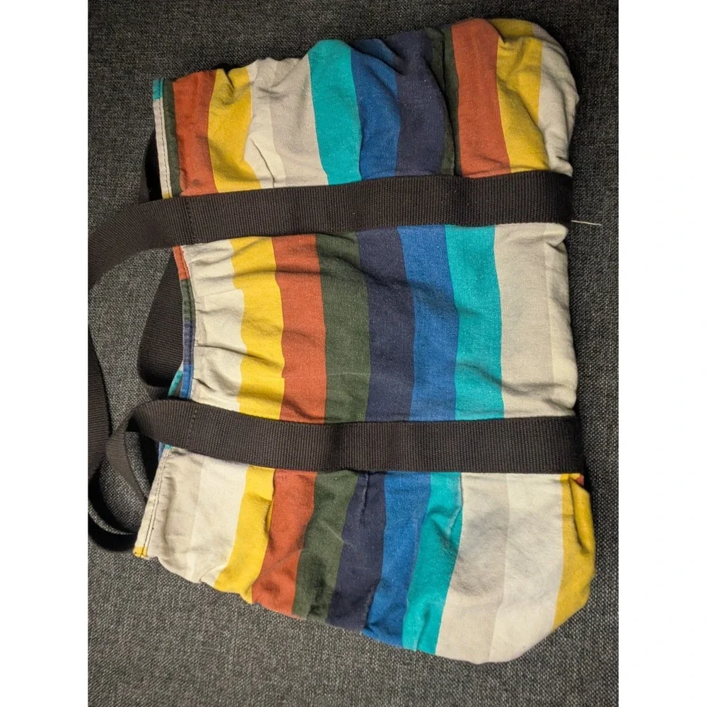 ROXY Y2K Multicolor Striped Canvas Beach Tote Carry Shoulder Strap Bag